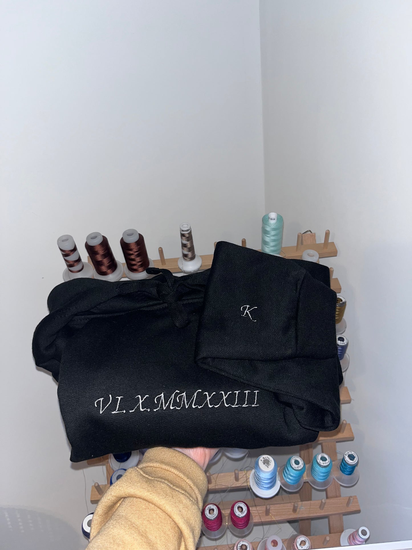 Roman Numerals Dated Hoodies & Initial Sleeve