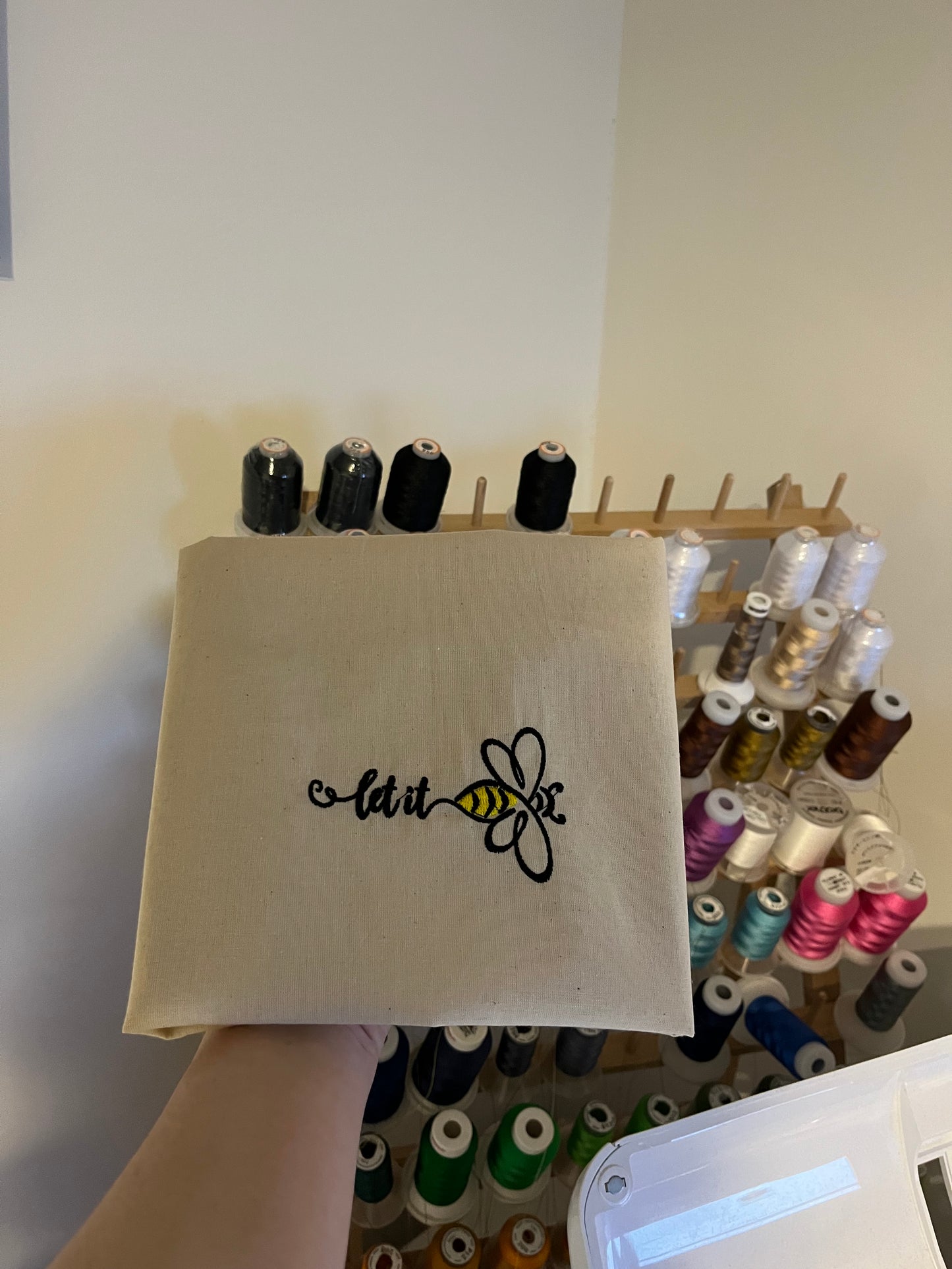 Let It Bee Embroidery Tote Bag