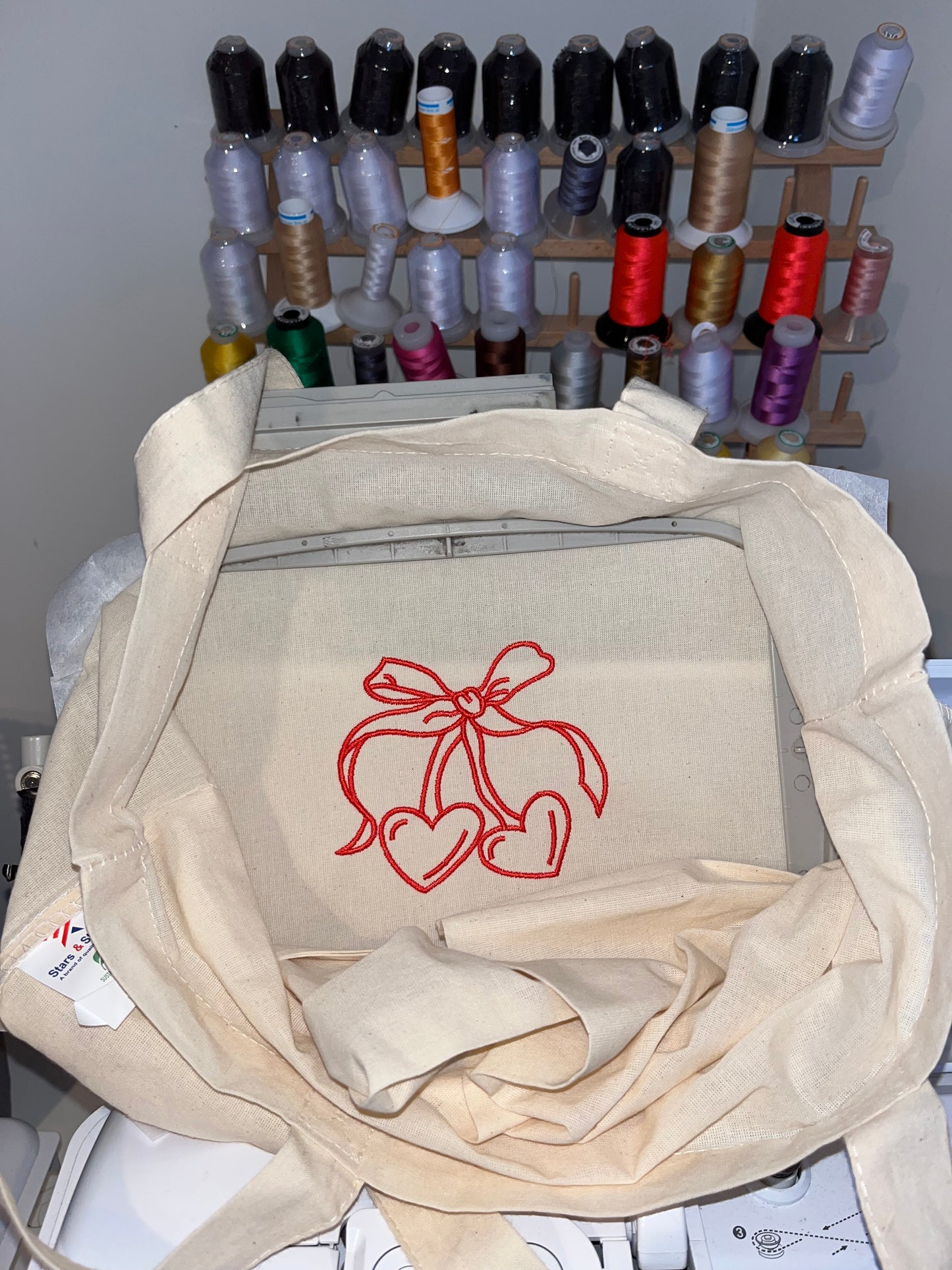 Bow Cherry Heart Tote Bag